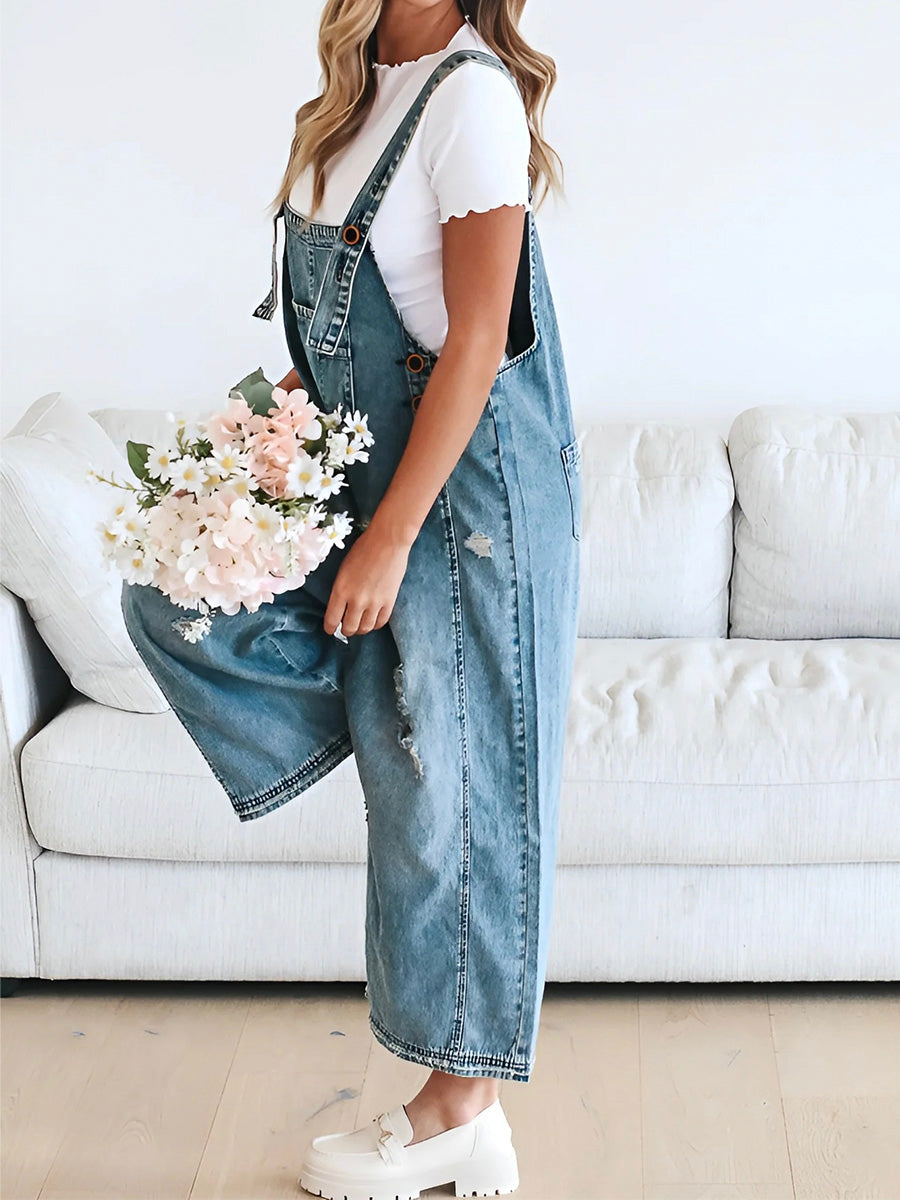Dames Tuinbroek Losse Fit Denim Zomerbroek