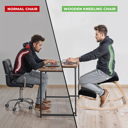 Ergonomische Houten Knielstoel met Schommelbasis en Memory Foam Kussens – Zwart Design