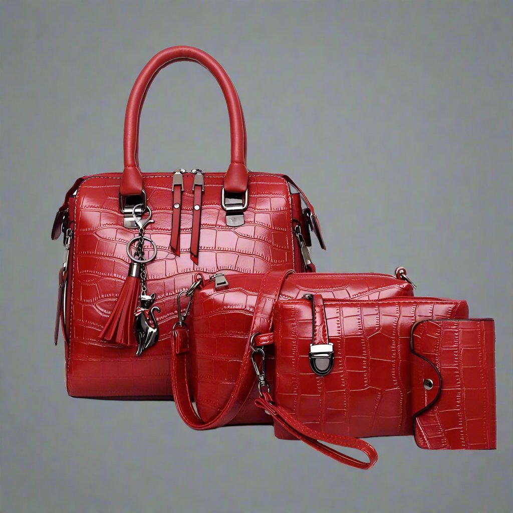 Vierdelige Leren Tassenset Dames Handtas Schoudertas Portemonnee Compacte Tas Kunstleer Elegant Praktisch