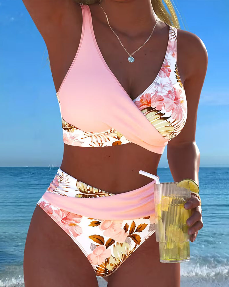Dames Bikini Set Met Split En Bloemenpatroon - StudioMarella