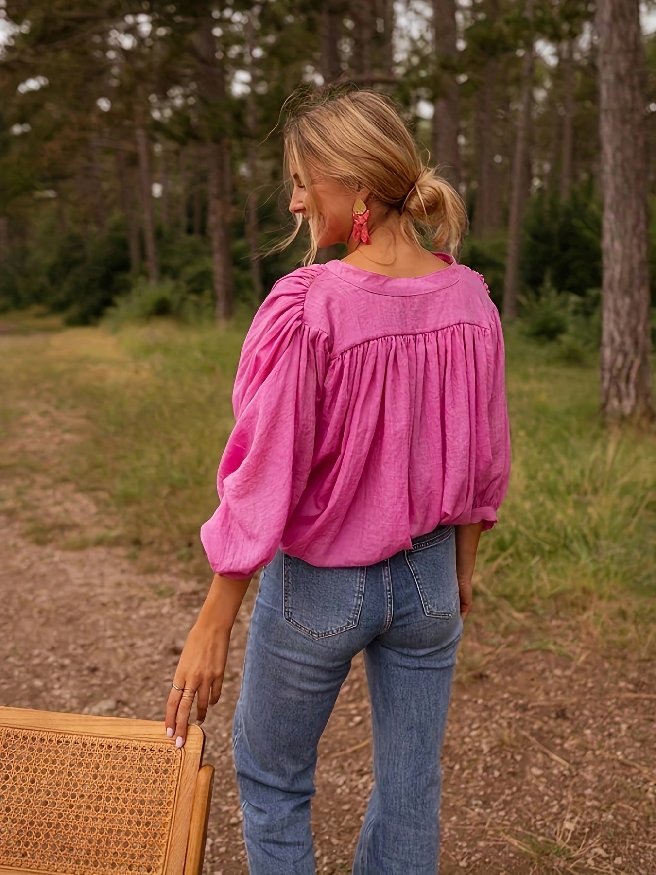 Dames tuniekblouse met v-hals en lange mouwen
