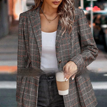 Dames Blazer Geruit Klassiek Elegante Stijl