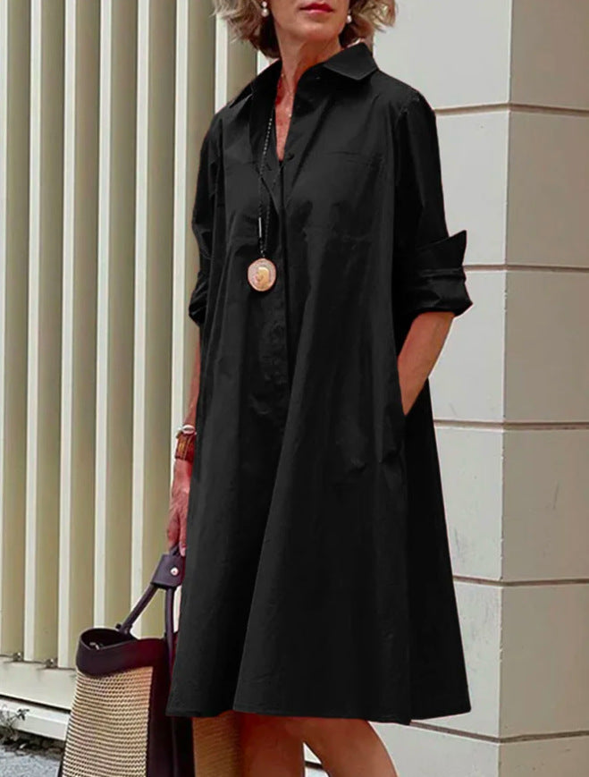 Dames Jurk Zwart Midi Elegante Knoopsluiting