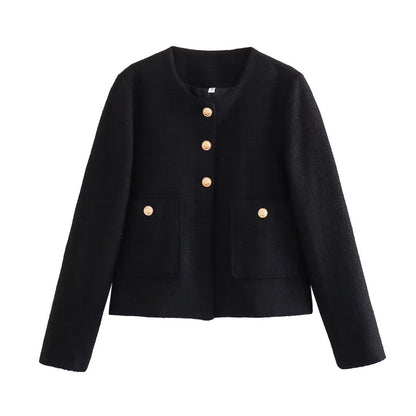 Dames Jas Bouclé Luxe Gouden Knopen