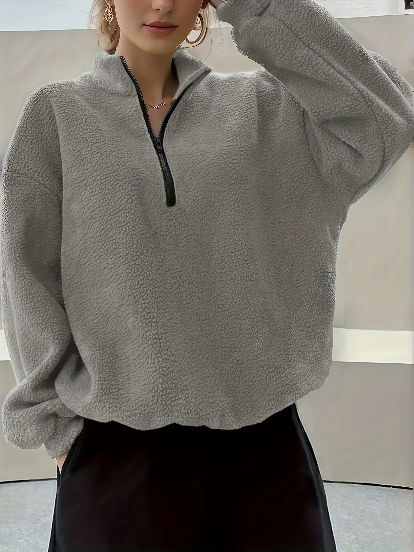 Dames Fleece Trui Warm Zacht met Halve Rits