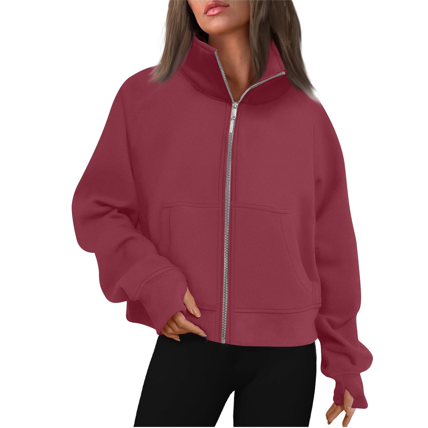 Dames Vest Rits Hoge Kraag Basic Trendy Grijs