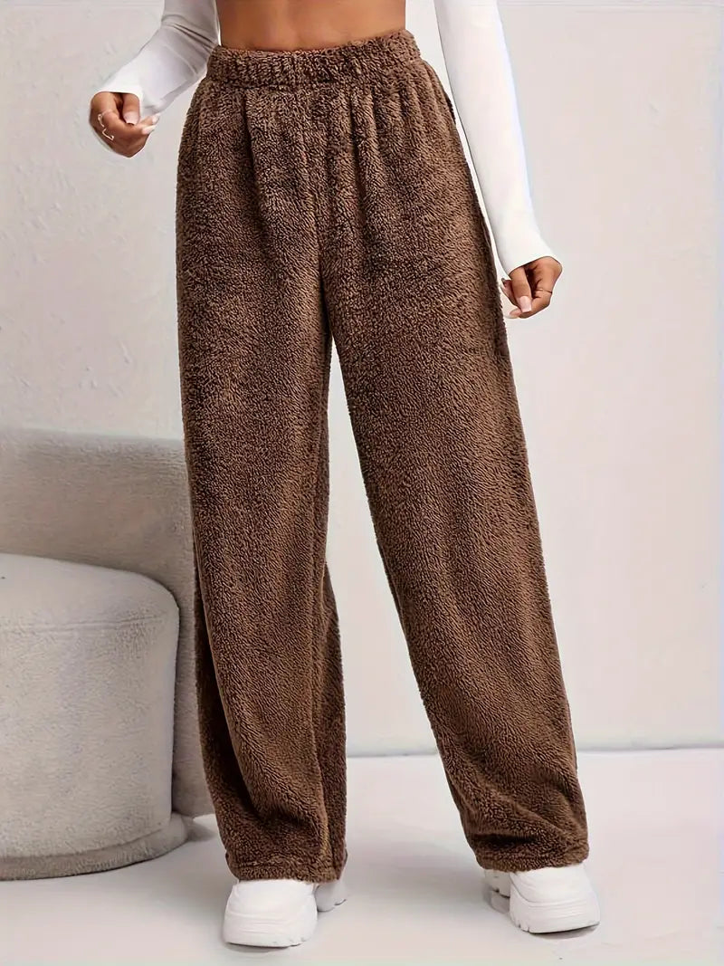 Zachte Fleece Broek Grijs Effen voor Dagelijks Gebruik