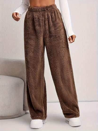 Zachte Fleece Broek Grijs Effen voor Dagelijks Gebruik
