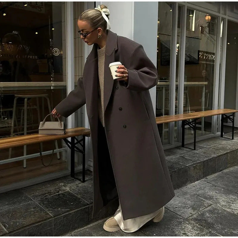Dames Wollen Jas Lange Warm Oversized Trendy