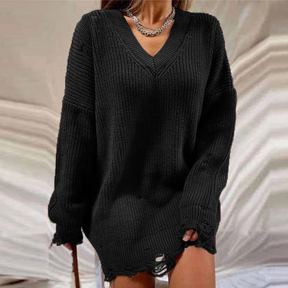 Dames Trui V-Hals Gescheurd Detail Elegant Kleding