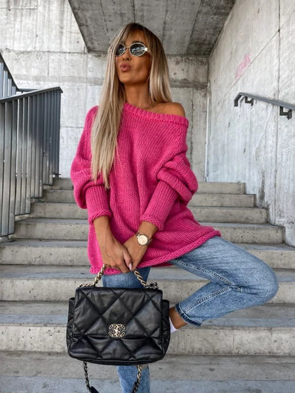 Dames Trui Off-shoulder Gebreid Elegant Zwart