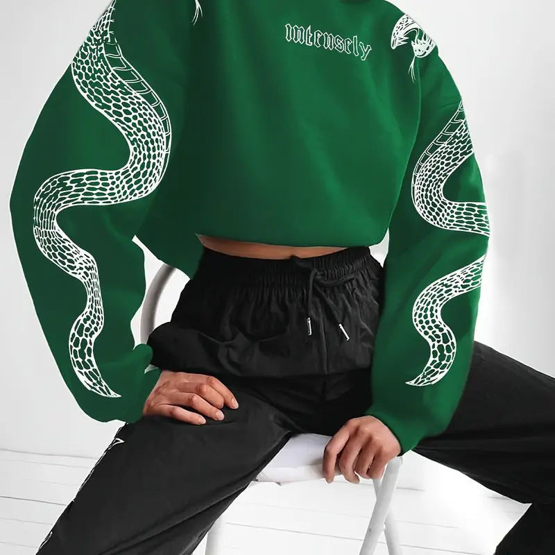 Dames Hoodie Kort Slangen Print Casual Mode
