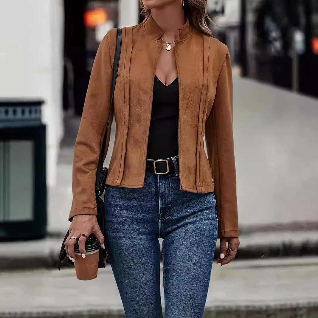 Dames Suède Jas Elegant Tijdloos Perfecte Pasvorm