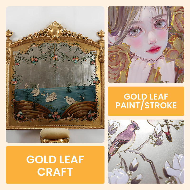 Metallic Bladverf met Penseel – Premium Goud en Zilver Metaaleffect voor Creatieve Projecten – Waterbasis Decoratieverf 200g