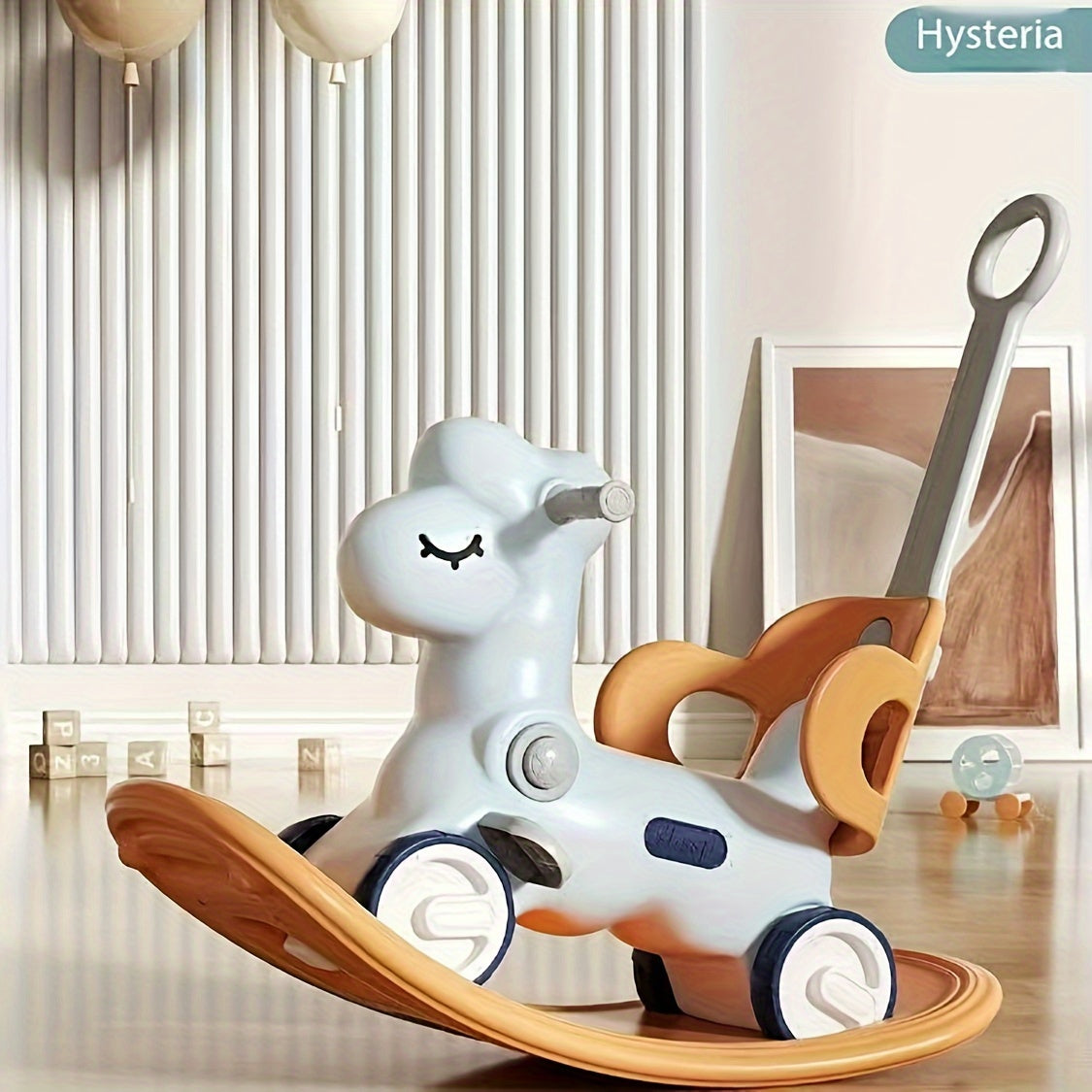 2-in-1 baby schommelpaard loopfiets kunststof roze kinderen peuter met duwstang balansspeelgoed binnen speelgoed