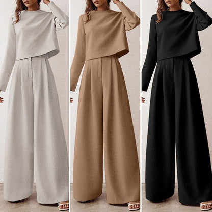 Dames Co-ord Set Lange Mouw Top en Wijde Broek
