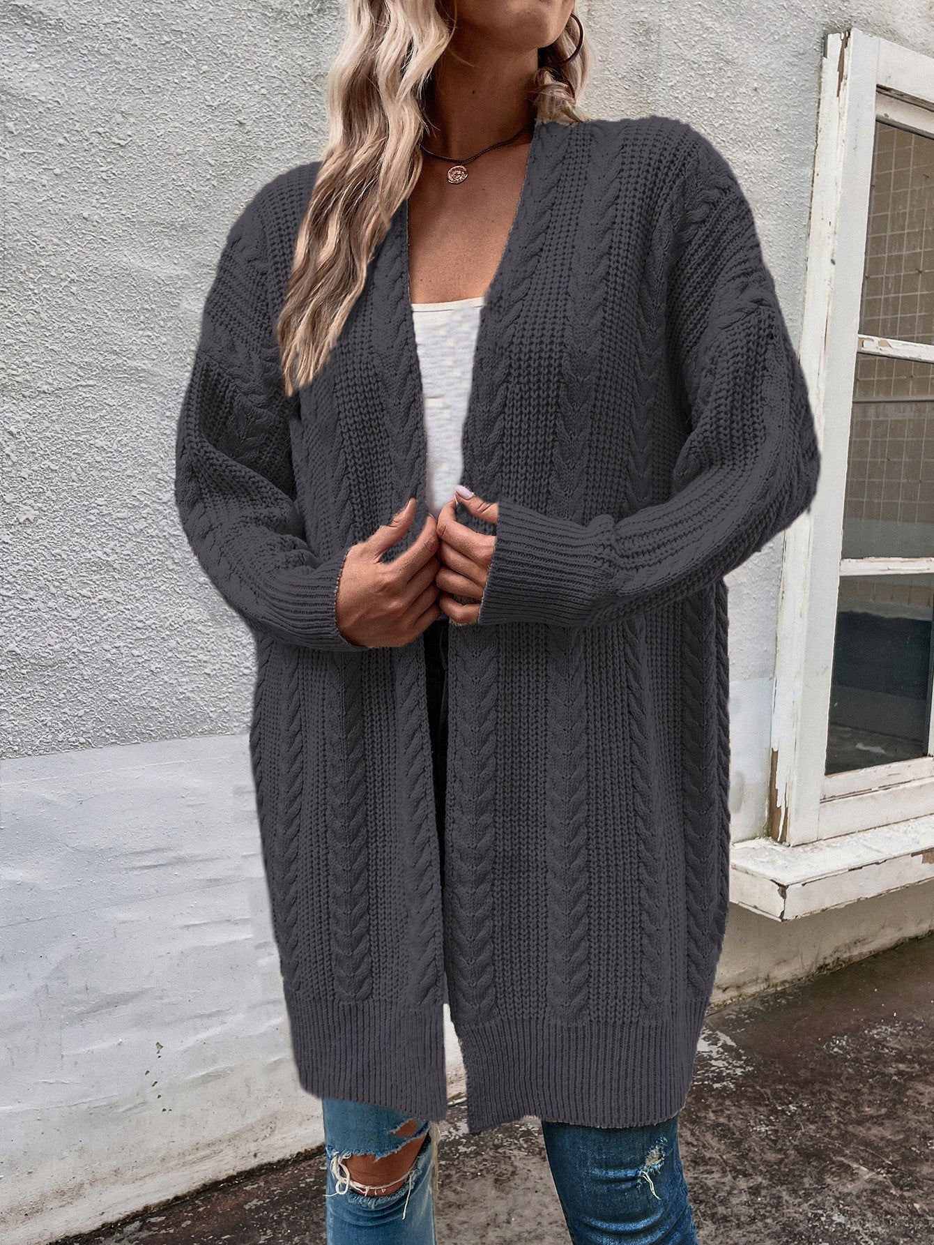 Dames Oversized Vest Gebreid met Kabelpatroon