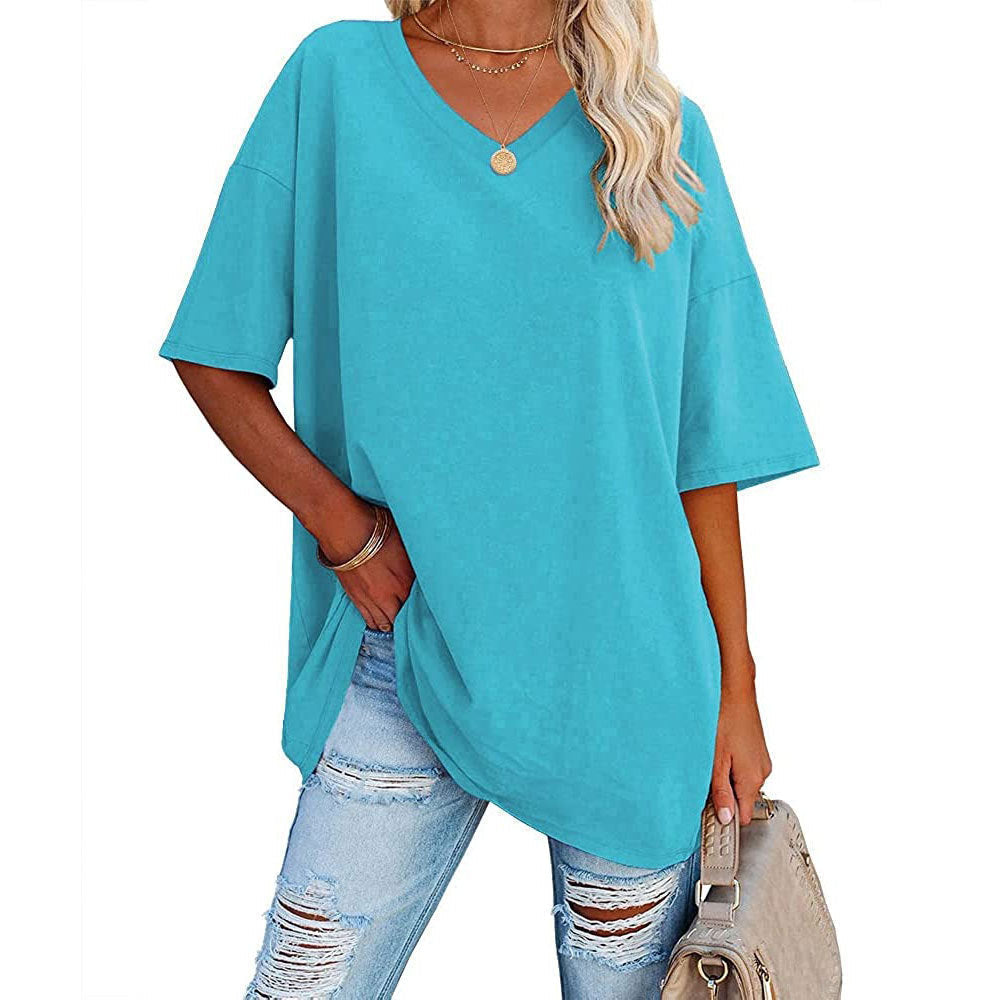Dames T-shirt V-hals Losse Fit Basis Top Casual