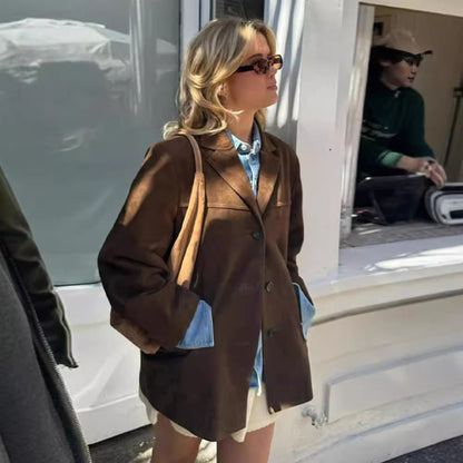 Dames Trenchcoat Suède Leren Jas Met Ceintuur