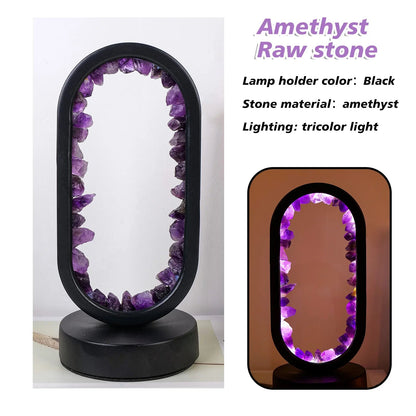 Tafellamp Amethist Handgemaakt Natuurkristal LED E14 Paars Roze Sfeer Slaapkamer Meditatie Yoga Rustgevend Decoratie Innerlijke Rust