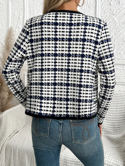 Damen Jasje Houndstooth Patroon Open Voorkant