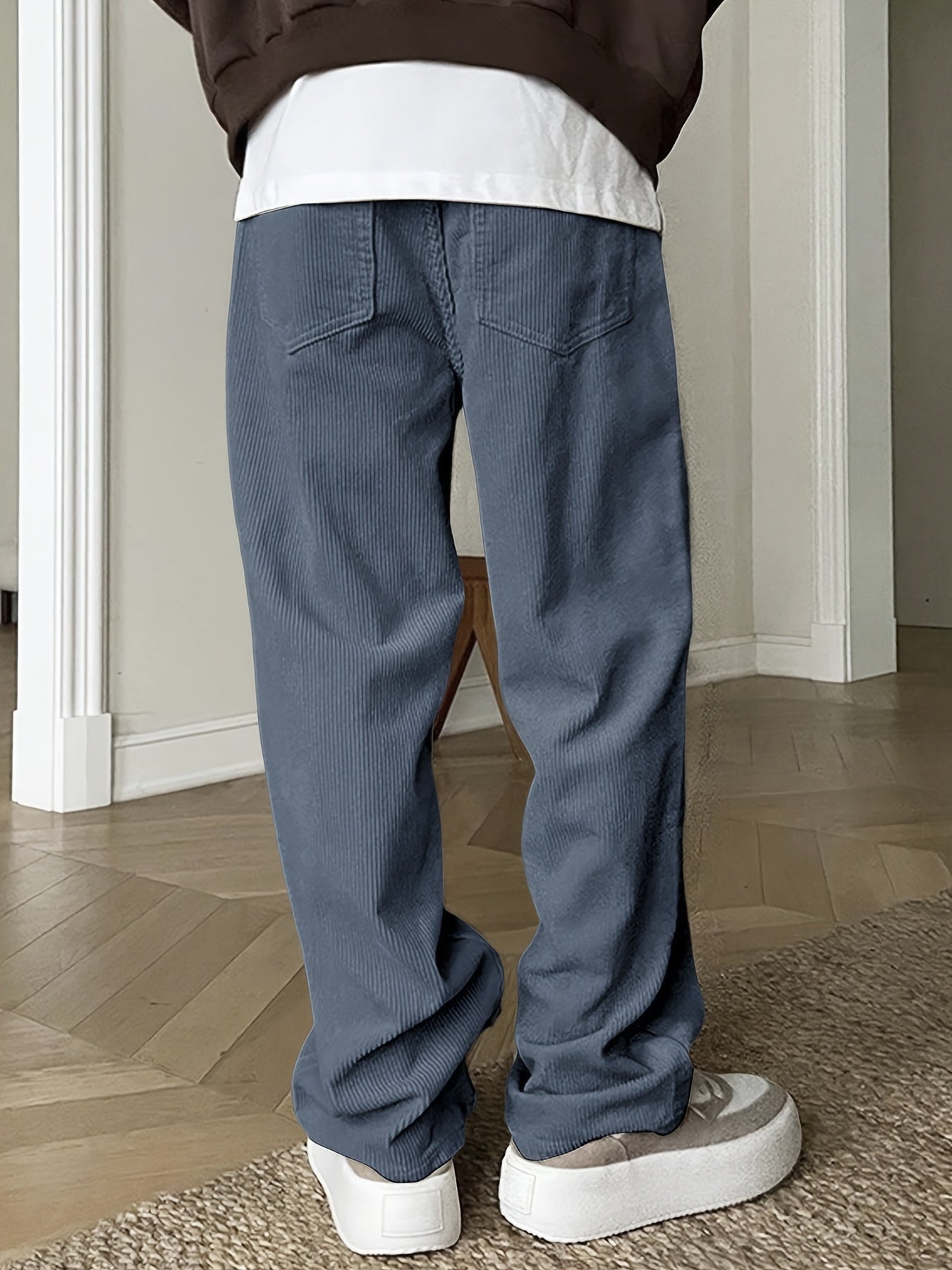 Casual Broek Corduroy Effen Kleur Met Koordsluiting