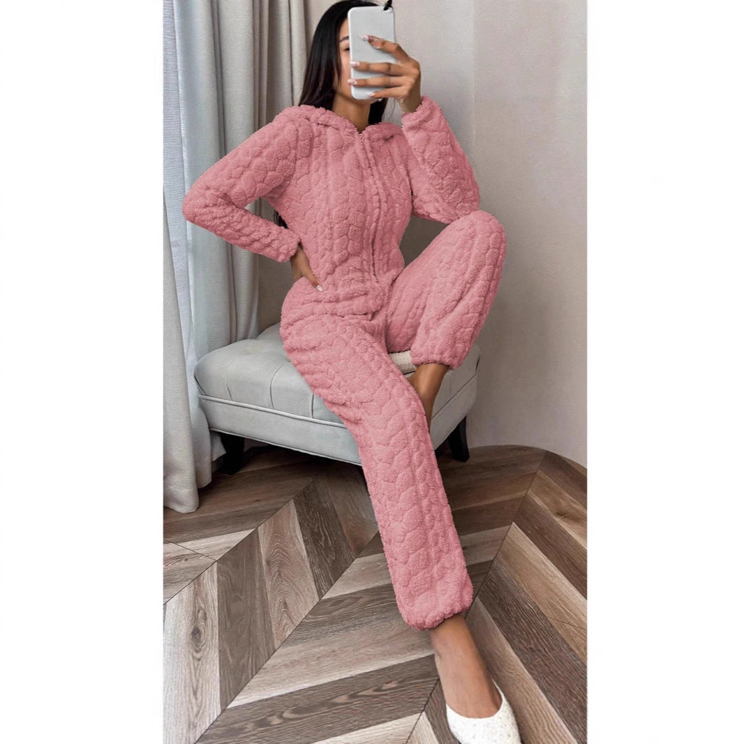 Dames Fleece Onesie Warm Zacht met Capuchon en Kabelpatroon