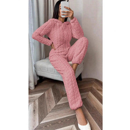 Dames Fleece Onesie Warm Zacht met Capuchon en Kabelpatroon