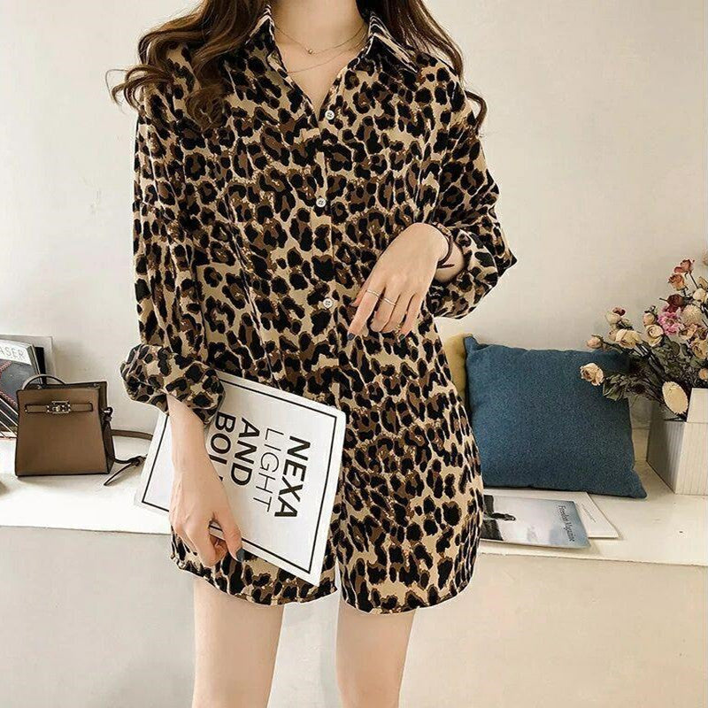 Dames Blouse Lange Mouw Panterprint Moderne Stijl - StudioMarella