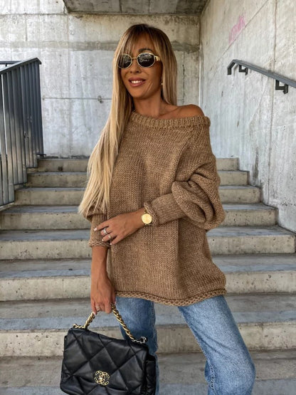 Dames Trui Off-shoulder Gebreid Elegant Zwart