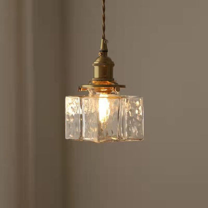Vintage Hanglamp met Gegolfd Glas & IJzeren Armatuur – Vierkant/Rechthoekig – Scandinavisch Design voor Woonkamer