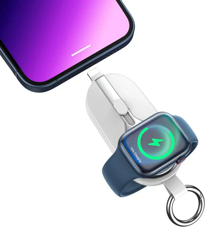 Draadloze oplaadclip powerbank karabijnhaak compact zwart telefoon smartwatch oplader sleutelhanger draagbare lader