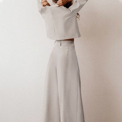 Dames Co-ord Set Lange Mouw Top en Wijde Broek