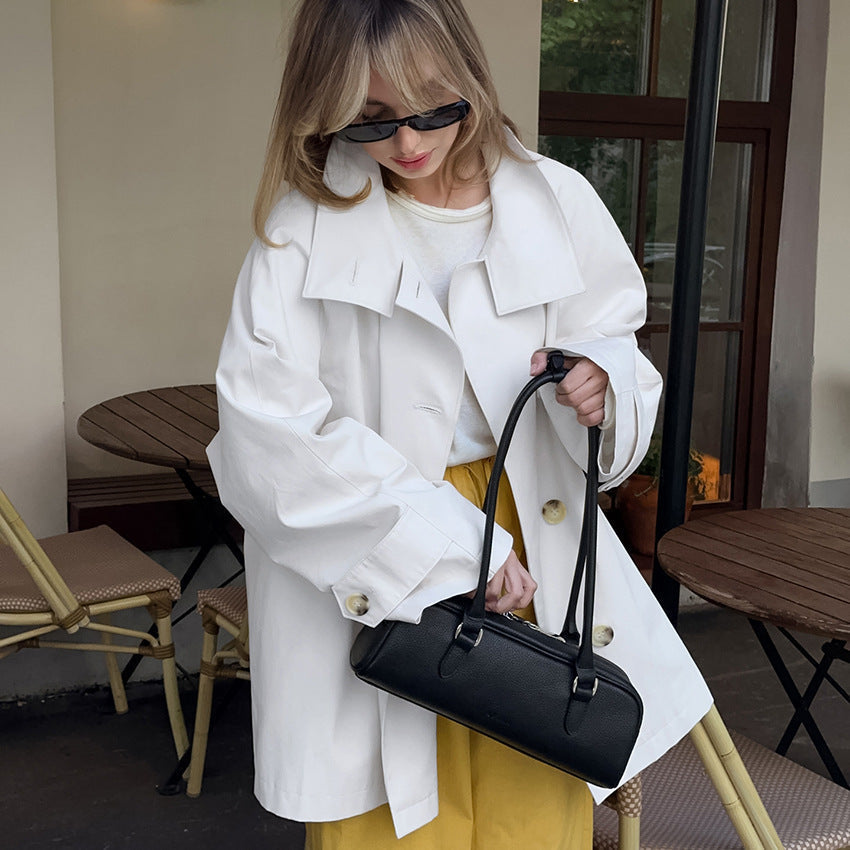 Dames Trenchcoat Kort Leren Look Stijlvol