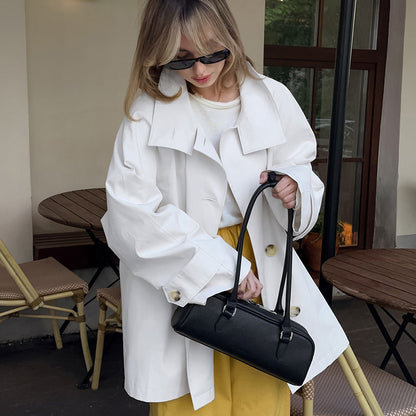 Dames Trenchcoat Kort Leren Look Stijlvol