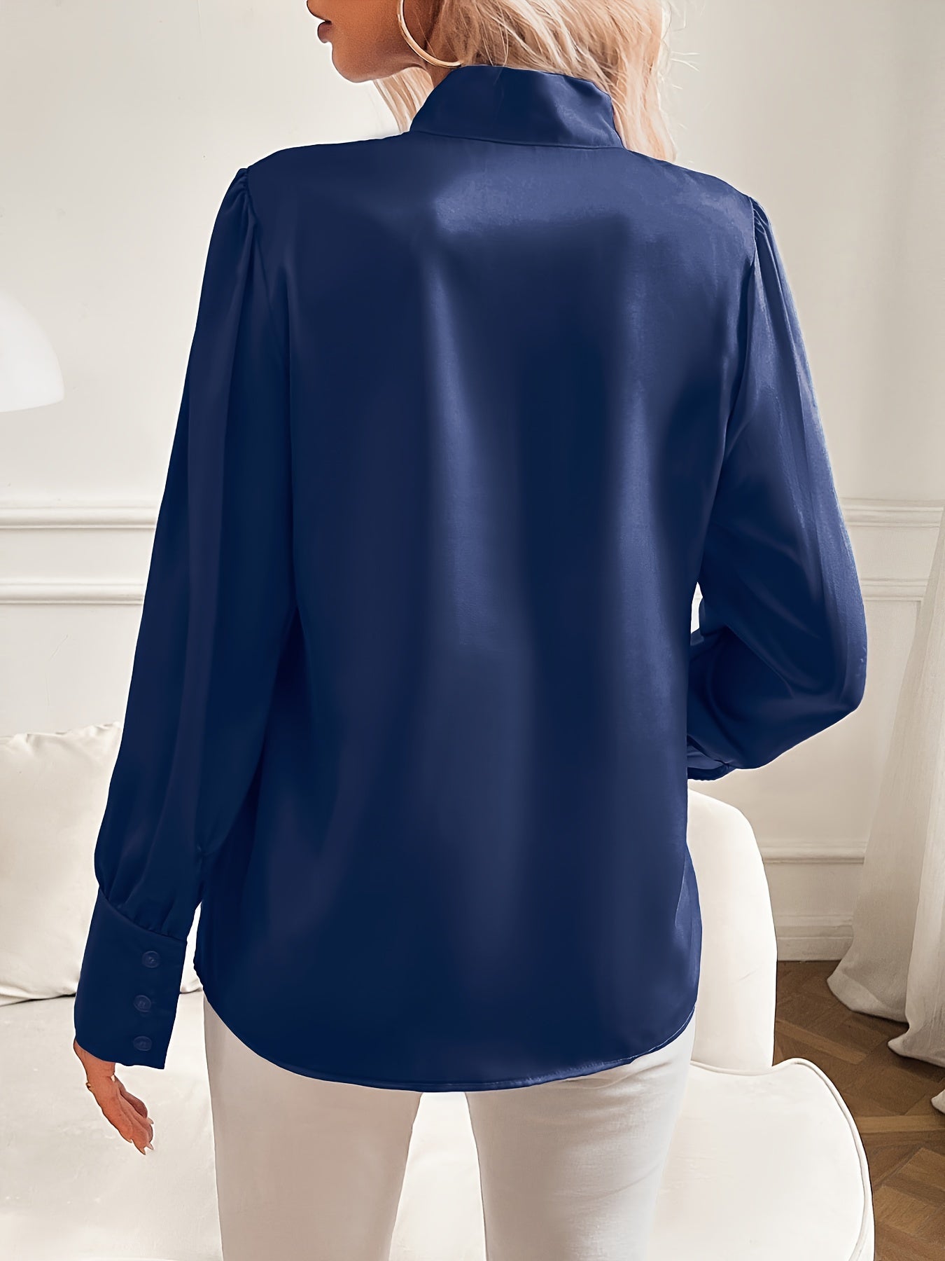 Dames Blouse Satijnen Met Strik en Lange Mouwen Elegance