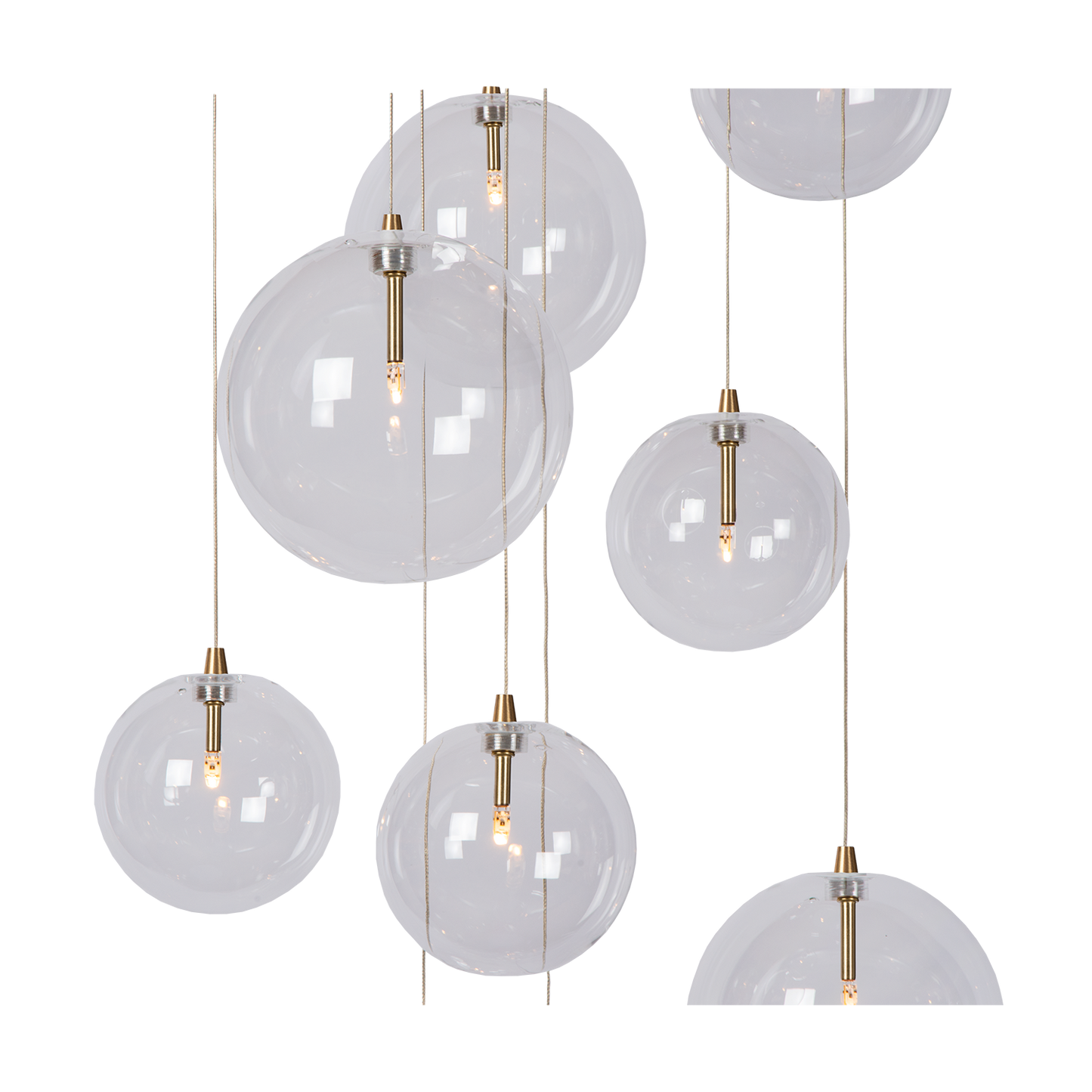 Cluster Hanglamp 9 Glazen Bollen Antiek Messing Verstelbaar 170cm Woonkamer