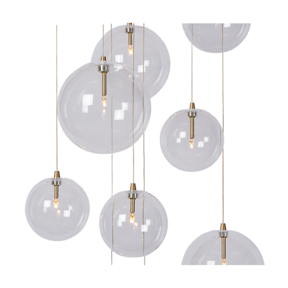 Cluster Hanglamp 9 Glazen Bollen Antiek Messing Verstelbaar 170cm Woonkamer
