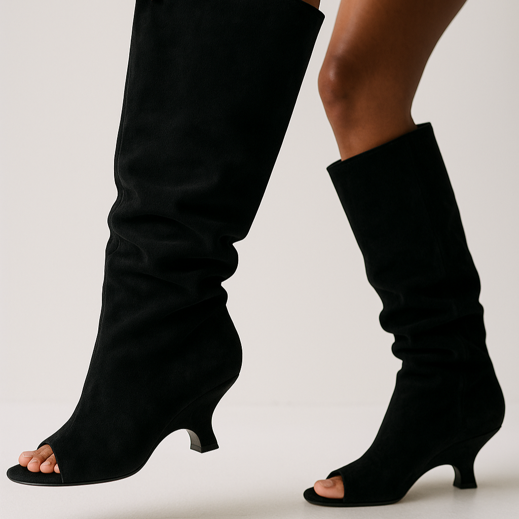Vrouwelijke Kniekousen met Sleufjes en Hak in Slouchy Stijl