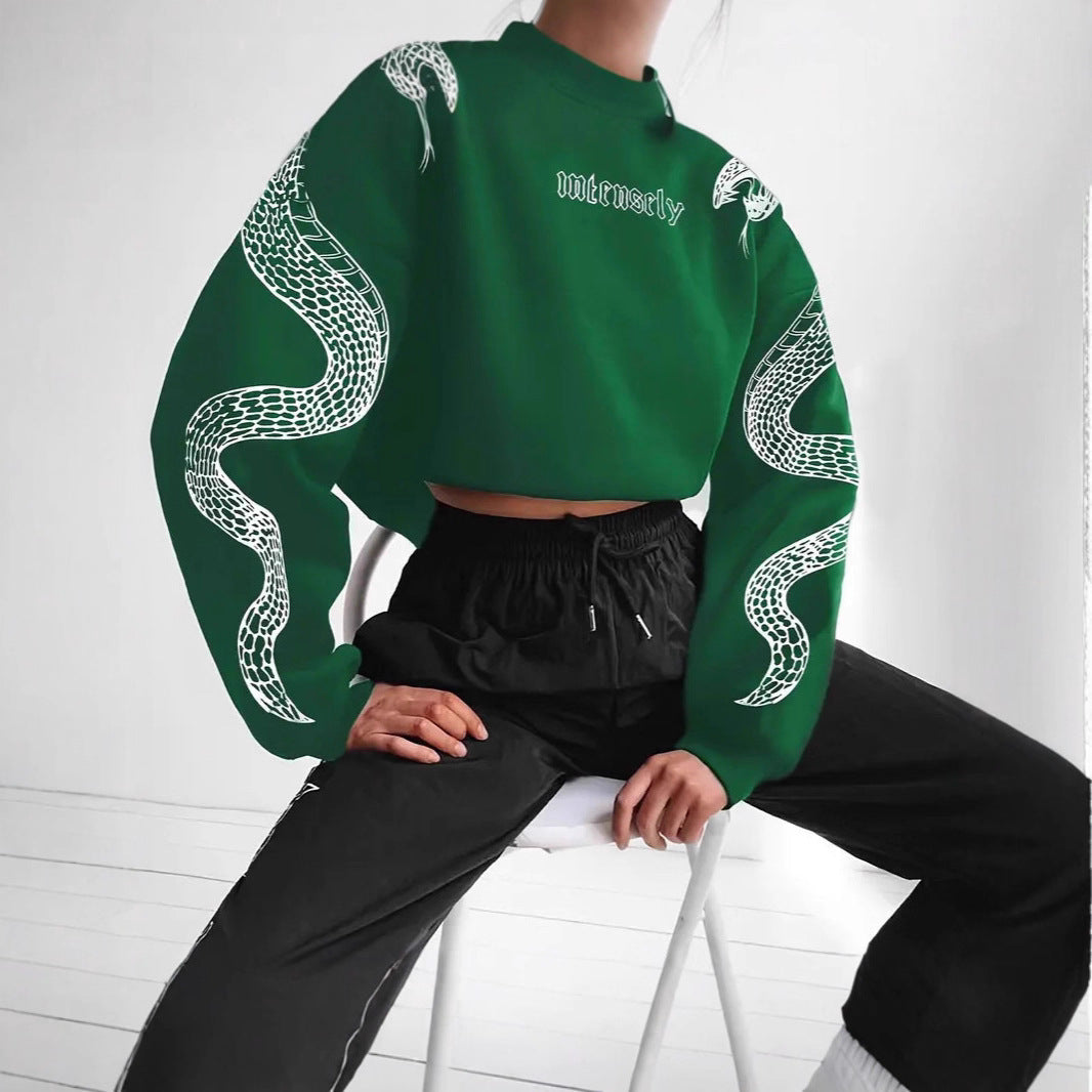 Dames Hoodie Kort Slangen Print Casual Mode