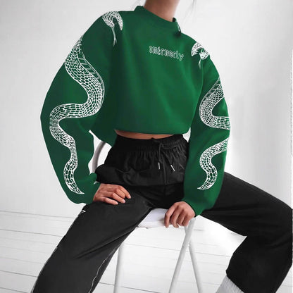 Dames Hoodie Kort Slangen Print Casual Mode