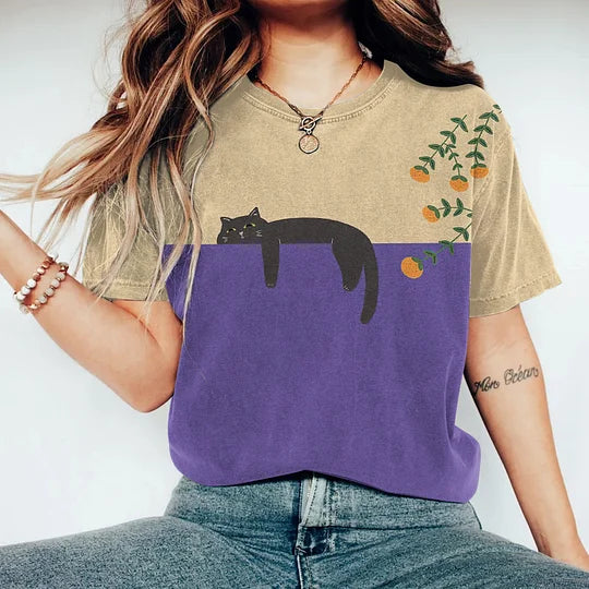 Katoenen T-Shirt met 2-Tonige Katendesign