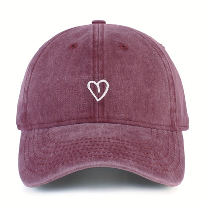 Vintage Baseballcap met Hartstiksel – Verstelbaar Katoen Gewassen Stijl Sportpet Zomerpet Dames Heren Casual Cap