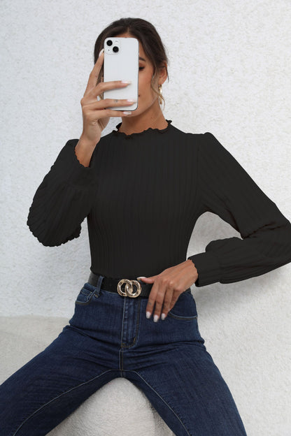 Dames Top met Pofmouwen en Geribde Fit