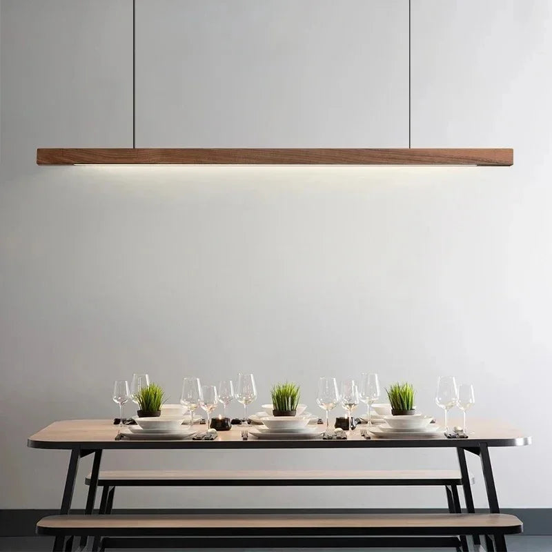 Hanglamp Hout LED Lineair Dimbaar 80cm 120cm 150cm Eettafel Keuken Woonkamer