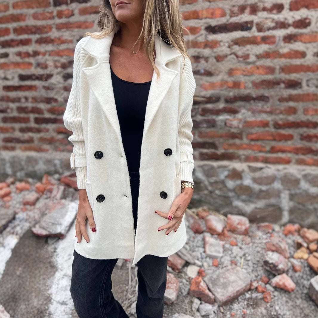Dames Jas Gebreid Mid-Lengte Wool Look Elegante Buizen