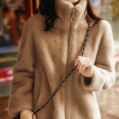 Dames Faux Fur Jas Rits Opstaande Kraag Warm en Stijlvol