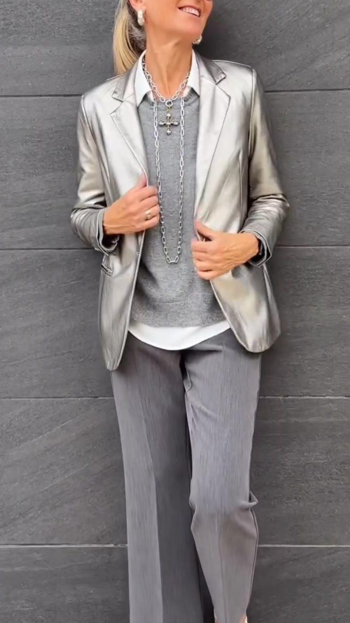 Dames Blazer Metallic Glanzend Anne-Fleur Jas