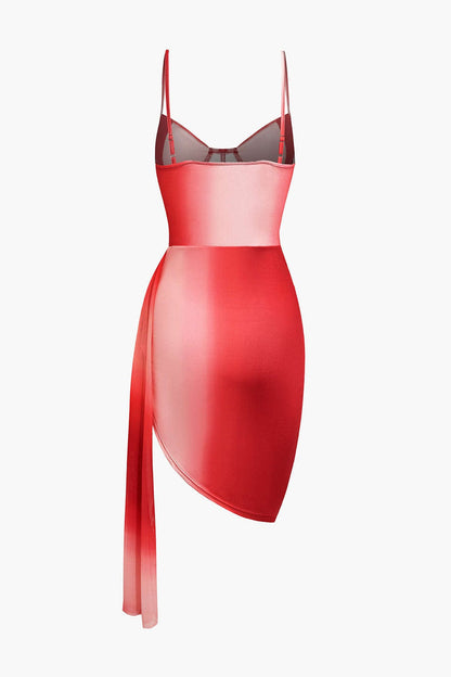Vrouwelijke Jurk met Mesh en Asymmetrische Rok Glamour Design