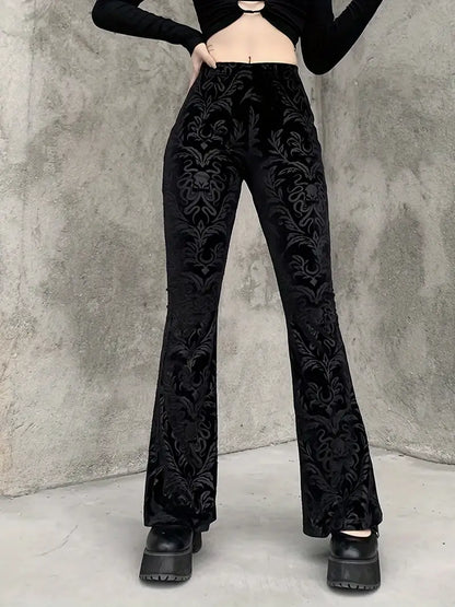 Dame Broek Hoge Taille Bloemenprint Gothiek Stijl - StudioMarella